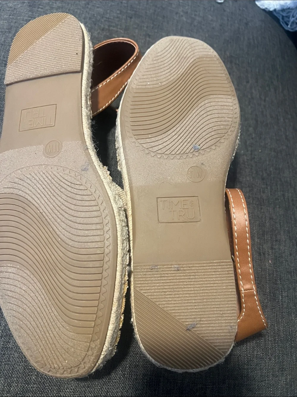 Time and Tru Beige and Tan Espadrille Sandals with Ankle Strap